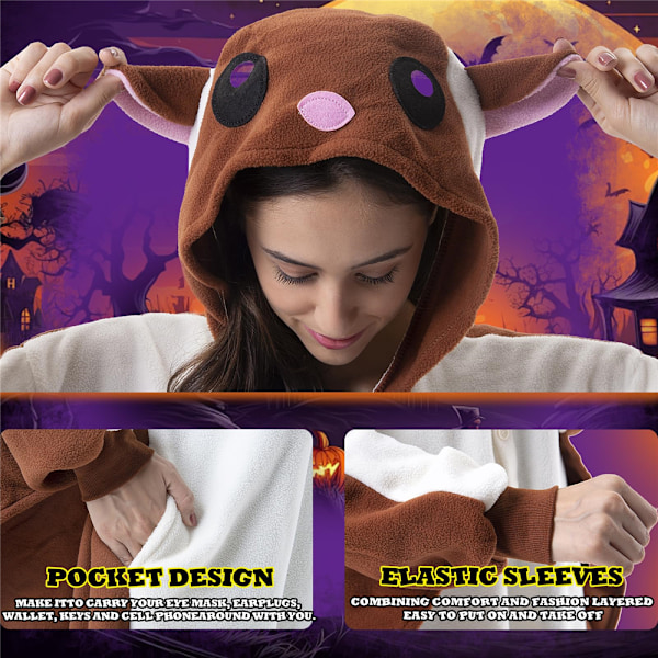 Anime Flygande Ekorre Onesies Unisex Vuxen Cartoon Kostym Halloween Jul Onesies Plysch Cosplay Pyjamas En-delad Bodysuit Brown M