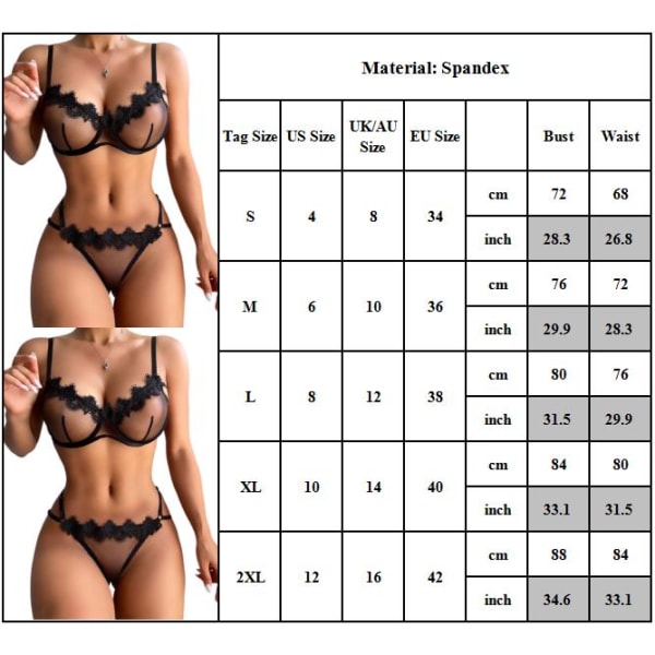 Dam Sexig Lingerie Genomskinlig Mesh Bikini & Lågt Midjebyxor Set XL