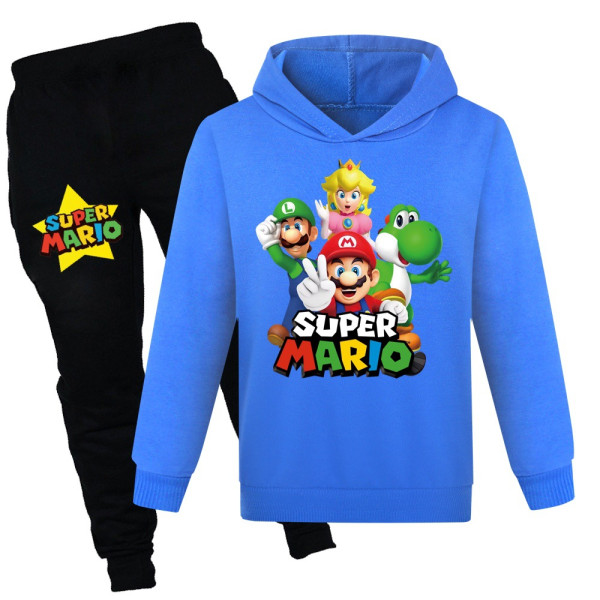 Barn Pojkar Super Mario Hooded Pullover Byxor 2pcs Kit dark blue 130cm