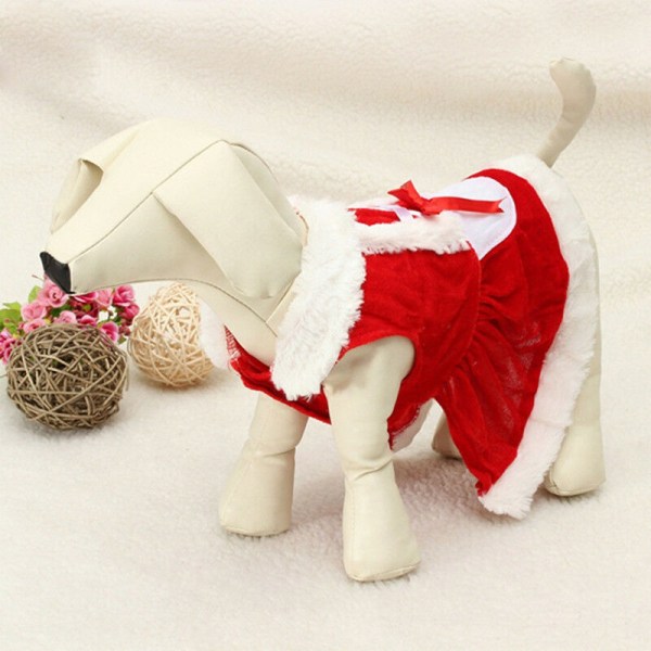 Husdjur Jul Jultomte Kostym Katt Hund Kläder Chihuahua Valp Red Dress M