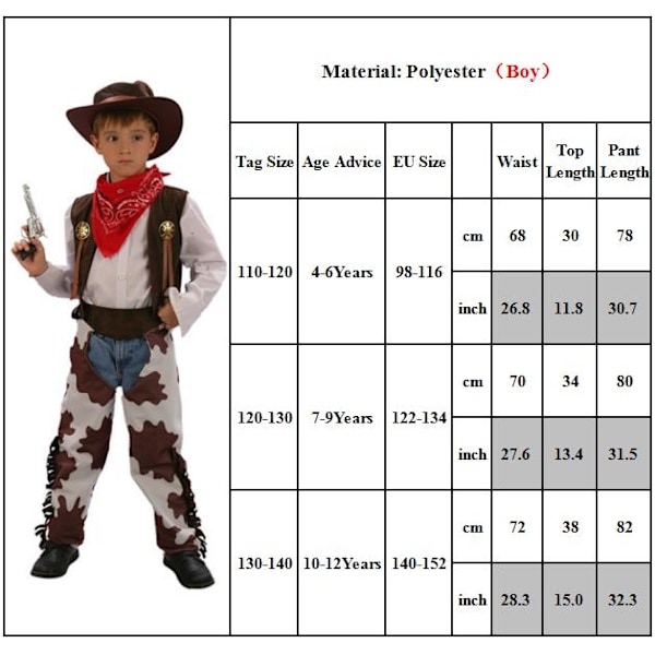 Halloween Cowboy Kostym för Vuxna Män och Kvinnor Barn Cowgirl Cosplay Western Klänning Dräkt Halloween Karneval Cosplay Kostymer Boys 110-120cm