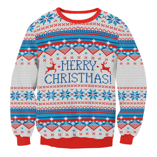 Jul 3D Print Ugly långärmad tröja T-shirt Pullover Xmas Top MERRY CHRISTMAS L