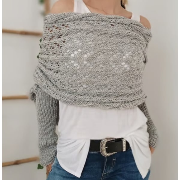 Dam Scarf, Stickad Kabelomslag, Multifunktionell Stickad Virkad Stickad Kokong Sjal med Ärmar Light gray