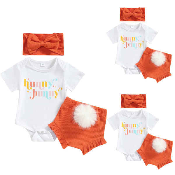 Baby Romper Outfit Printed kortärmad T-shirt Shorts Pannband 0-3M