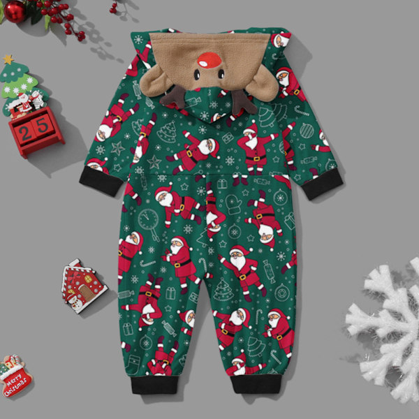 Julmatchande Familjepjys Set med Santa-Tryckta Jumpsuits, Sömnkläder, Semester-Pjs för Vuxen/Barn/Baby Baby-Green 0-3M