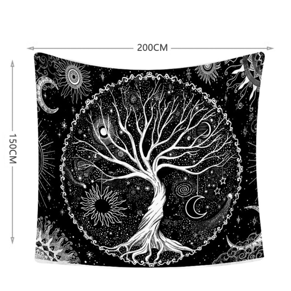 Svart Vit Geometrisk Abstrakt Livsträd Tapestry Väggdekor 200*150CM