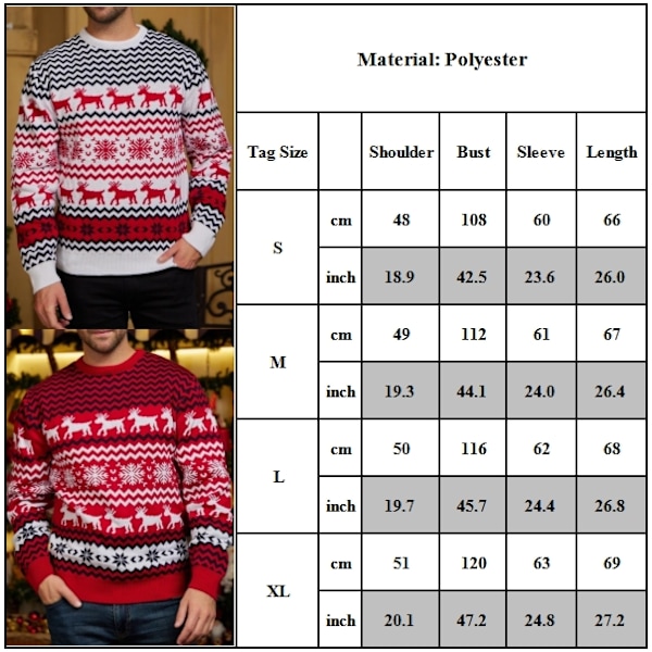 Dam & Herr Nyår Jultröjor Familj Par Ren Snöflinga Randig Jacquard Stickad Casual O-Hals Jumper Men-Red XL