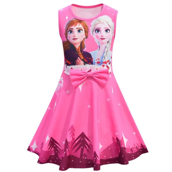 Disney Frozen Elsa Anna Princess Print Klänning för barn Baby Girl #2 Rose Red 5-6Years = EU110-116