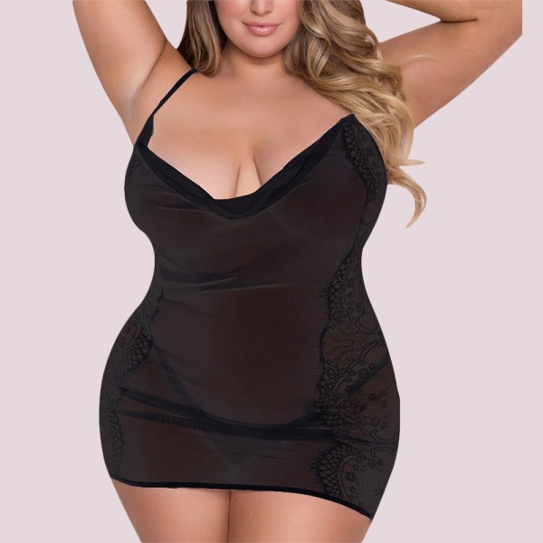 Dam Plus Size Lingerie Sling Kort Klänning Genomskinlig Nattkläder White 4XL