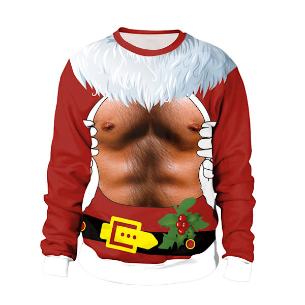 Roliga Jultröjor för Par, 3D Bröstmuskler Jultröja för Män, Nyhetstryck Jultröja för Kvinnor, Rolig Långärmad Tröja A 2XL