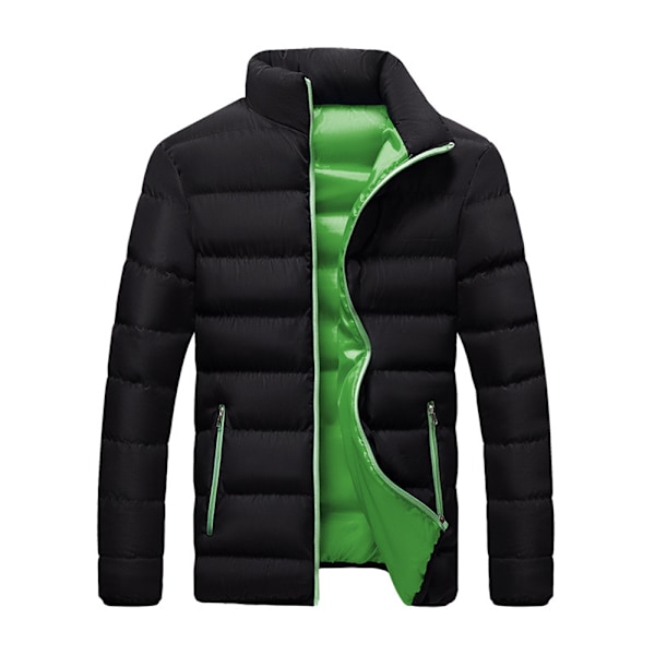 Herr Puffer Coat Quilted Padded Coats Jacka Vinter Varma Dragkedja Casual Ytterkläder Black Green M