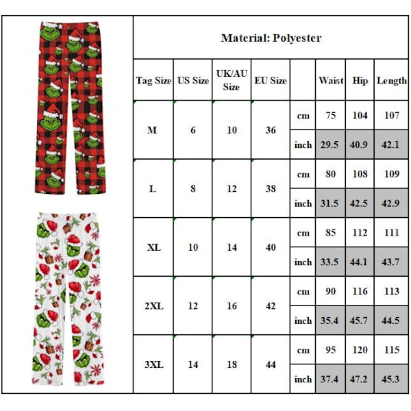 Julklappspysjamasbyxor för kvinnor, jultryck, pyjamasbyxor, vida ben, dragsko, semesterflanell, nattkläder C 3XL
