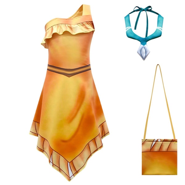 Pocahontas Kostym Fancy Dress Cosplay Klänning Flickor Matoaka Halloween Party Förklädnad Kostym 100cm