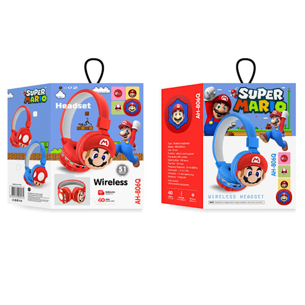 Kids Super Mario Hörlurar Bluetooth Trådlösa On-Ear Headset Hörlurar Gåvor Red