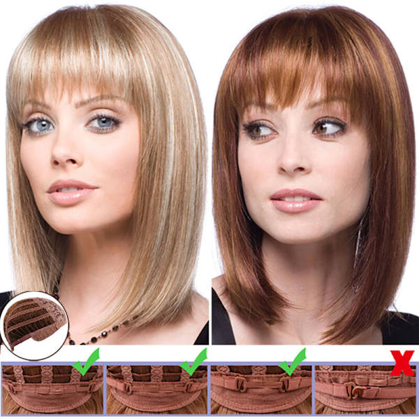 Kvinnor Lugg Brun/Blond Medium Rak Hår Peruk Naturlig Light Gold