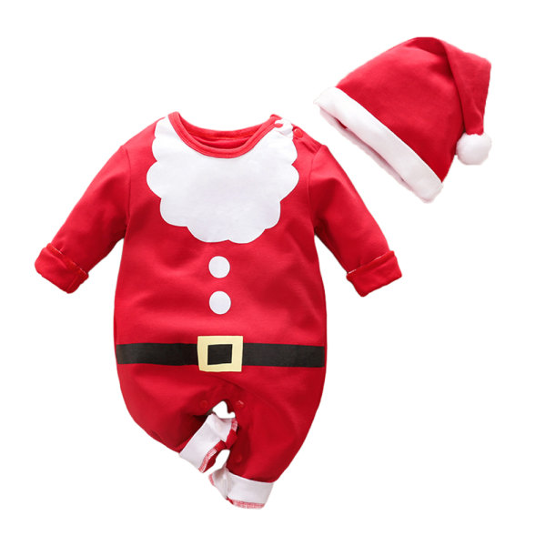 Baby jul outfit Santa Claus Romper Jumpsuit Hat Xmas Set 80cm