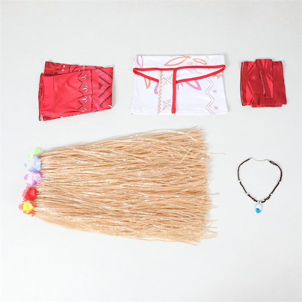 Vuxen Barn Prinsessa Moana Kostymklänningar med Halsband Kvinnor Flickor Halloweenfest Moana Klänning Kostymer Cosplay 120cm
