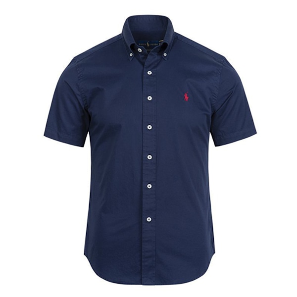 Ralph Lauren Herr Polotröja Kortärmad Broderad Skjorta Knappar Ner Broderad Kubansk Bröllopsskjorta Sommar Toppar Navy M