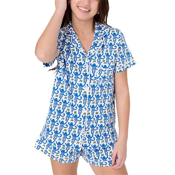 Pyjamas Set för Kvinnor, 2-delad Knapp-Ner Apor Strandshorts Set Y2k Loungewear Pjs för Jul Thanksgiving Presenter Blue M