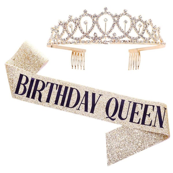 Födelsedagssash Flicka Prinsessa Tiara Krona Fest Axelrem Set B