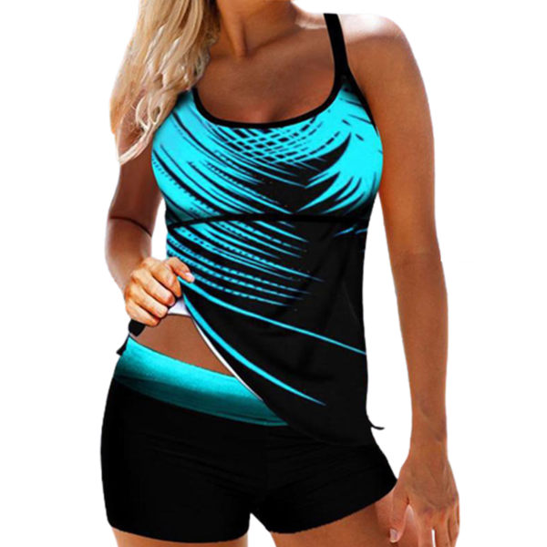 Dam Tankini Badkläder Plus Abstrakt Print Linne + Shorts blue 2XL