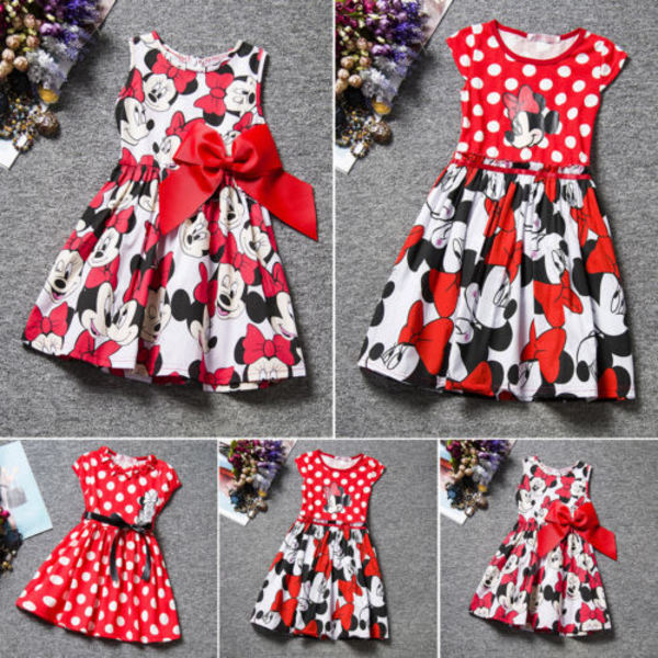 Minnie Mouse Flickor Patchwork Kort Prinsessklänning Fest Dagligen C 110