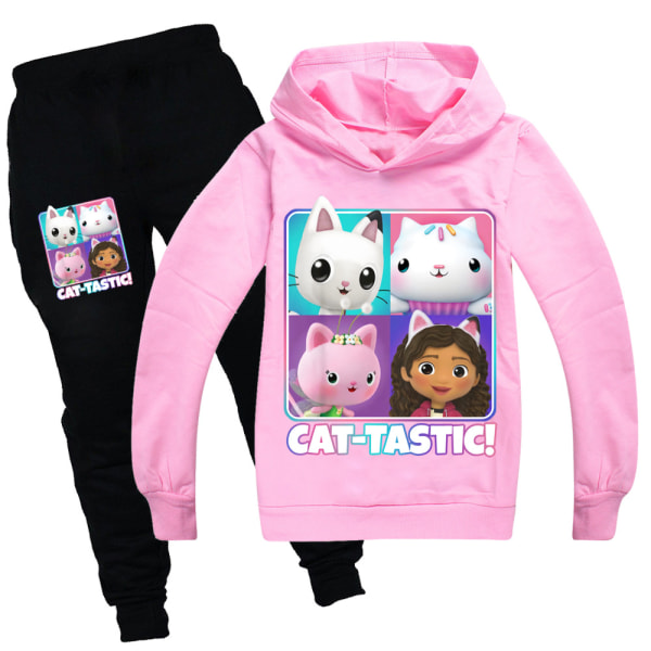 Kids Cat-Tastic träningsoverall långärmad sweatshirt Byxor Outfits pink 130cm