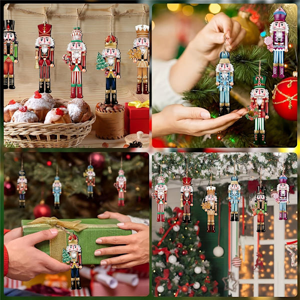 Julnötknäppare Ornament Julnötknäppare Ornament Set 12 st Nötknäppare Soldat Dekoration Trä Hängande Ornament för Julgran 12PCS