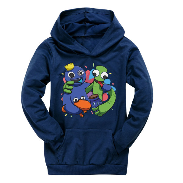 Kid Rainbow Friends Print Casual Hoodie Sweatshirt Pullover Toppar Navy blue 160cm
