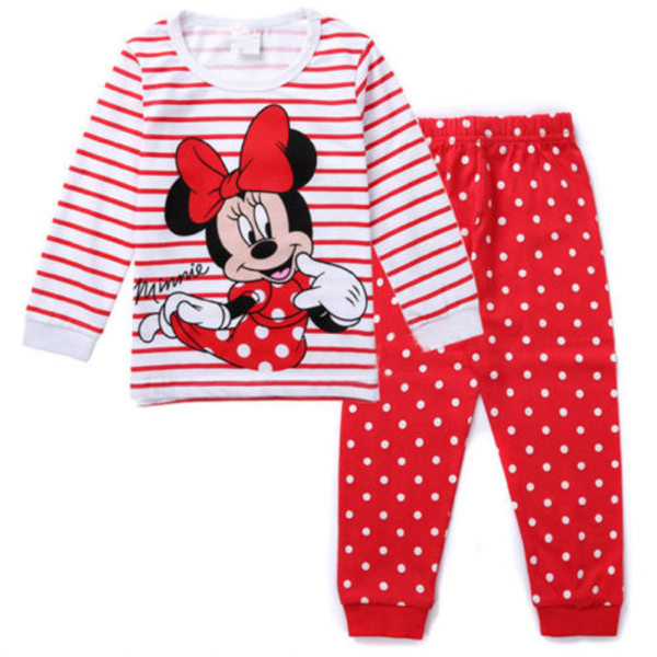 Flickor Outfits Mickey Mouse Långärmad T-shirt & Byxor Träningsoverall Red And White 130 cm