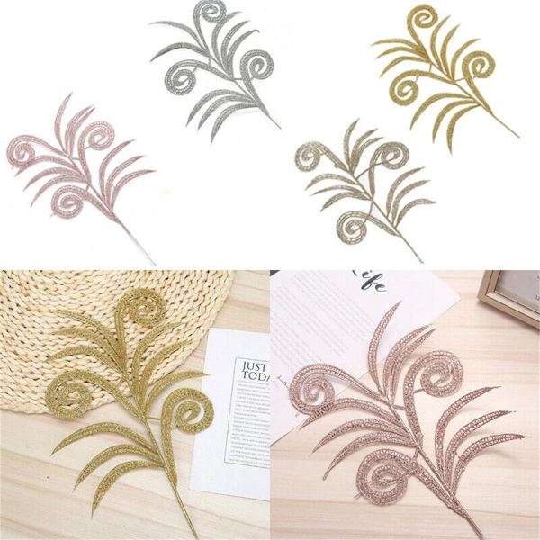 5 st Konstgjorda Glitter Ormbunke Blad Julgran DIY Festdekor Red 5pcs