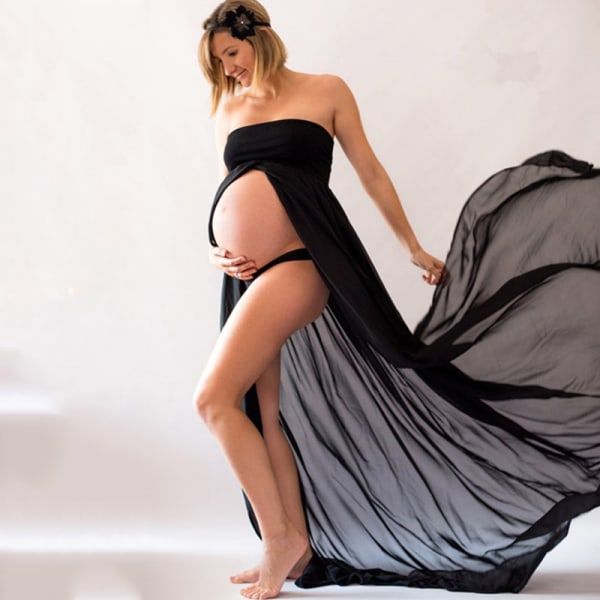 Gravid kvinnors Maxi Spetsklänning Gravidaftonfotografering black XL