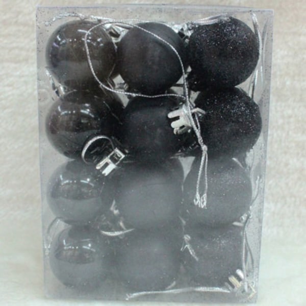 24 st julgranskulor med glitter, julgransdekorationer Black