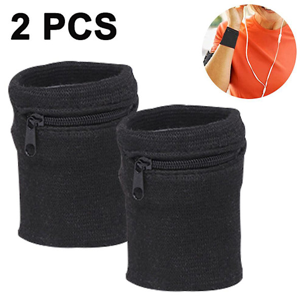 Nyckelficka Löpar Sporta Väska Handledsväska Med Dragkedja Gym Löpar Armband 2st Black