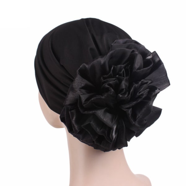 Kvinnor Head Wrap Hat Stretch Stor blommössa Cap vindtät black
