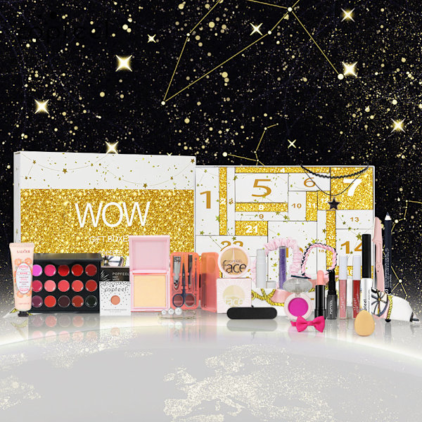 Sminkadventskalender 2024 - 24 Dagar av Skönhet Adventskalender Presentset, 24 Individuellt Förpackade Smink & Kosmetika för Kvinnor & Flickor Platinum
