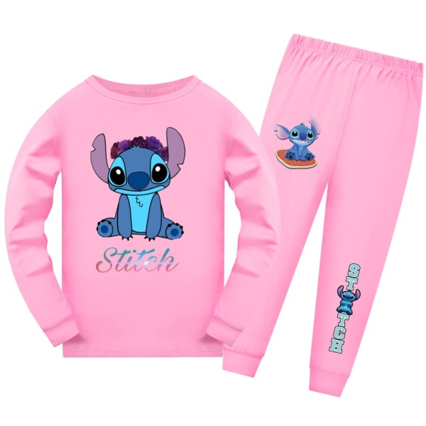 Stitch Pyjamas för barn, långärmad pyjamas med långbyxor pink 130cm