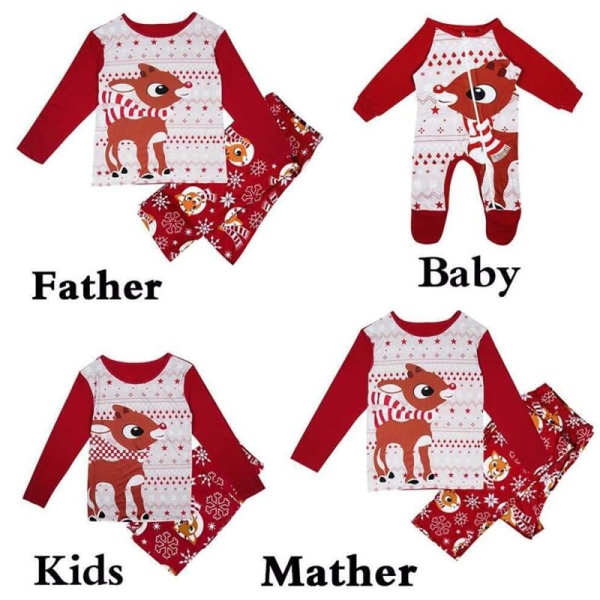 Familj Jul Föräldrar-Barn Älg Pyjamas Outfit Nattkläder baby 90cm