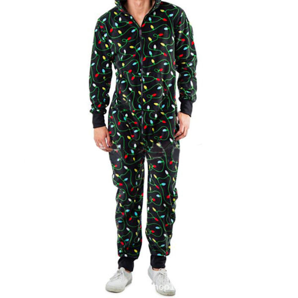 Män's Byxor Dragkedja Huva Långärmad Dam Jul Tryckt Jumpsuit Pyjamas Rollbacks A 2XL