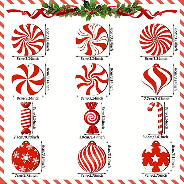 24 stk. julegodteri-stokkpynt til juletrepynt, hengende dekor 24PCS