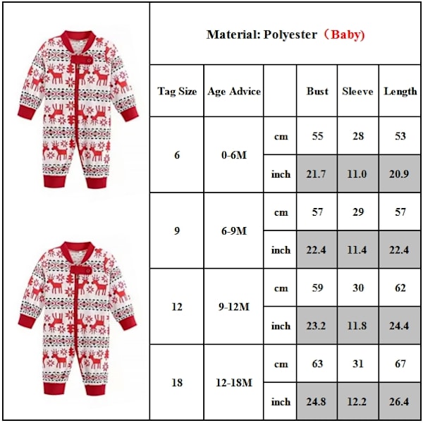 Familjematchande pyjamas för barn, spädbarn, jul, julhjortstryck, vuxen nattkläder, pyjamas, pyjamasset Baby 6-9M