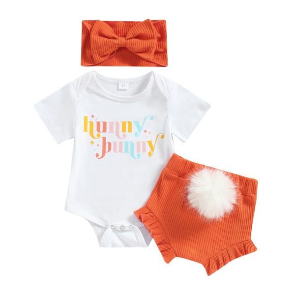 Baby Romper Outfit Tryckt Kortärmad T-shirt Shorts Hårband 6-9M