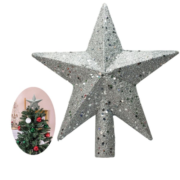 15cm Femuddig stjärna Julgran Topper Glitterdekoration Silver 15cm
