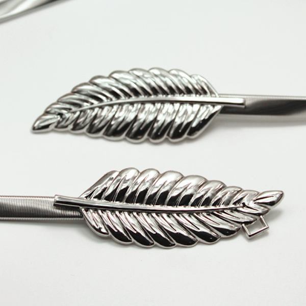 Dam bälte i metall med blad, smal midja, vintage midjeband för klänning Silver