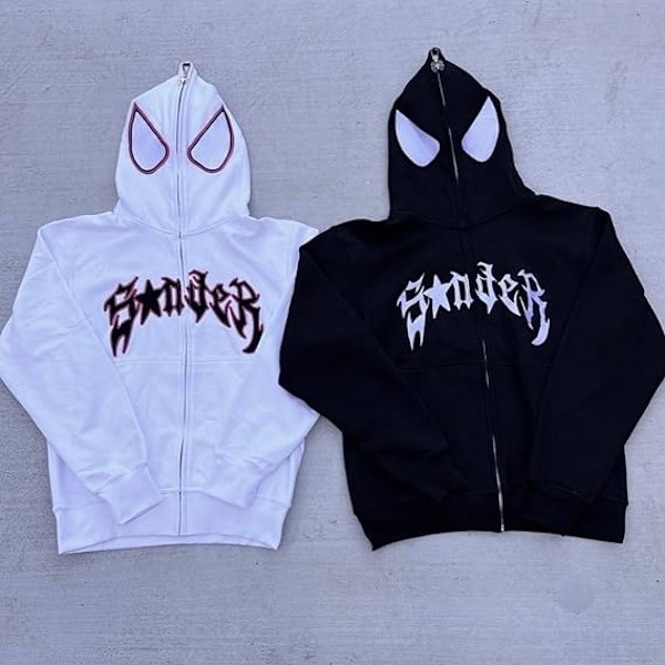 Hættetrøje til mænd og kvinder, Hip Hop Punk Spider Print Sweatshirt Pullover white M