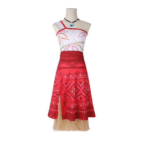Vuxen Barn Prinsessa Moana Kostymklänningar med Halsband Kvinnor Flickor Halloweenfest Moana Klänning Kostymer Cosplay S