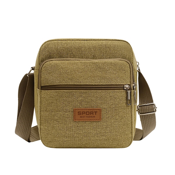 Herr Resväska Canvas Crossbody Väska Skola Dragkedja Axelväska khaki