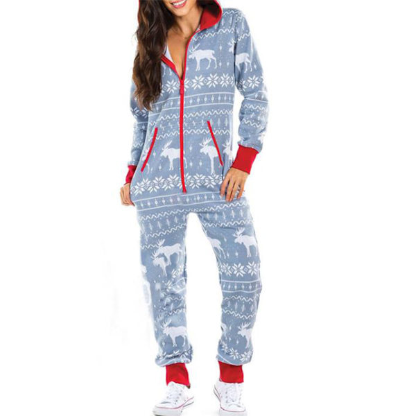 Dambyxor Kvinnor Dragkedja Huva Långärmad Dam Jultryckt Jumpsuit Pyjamas Rollbacks B M