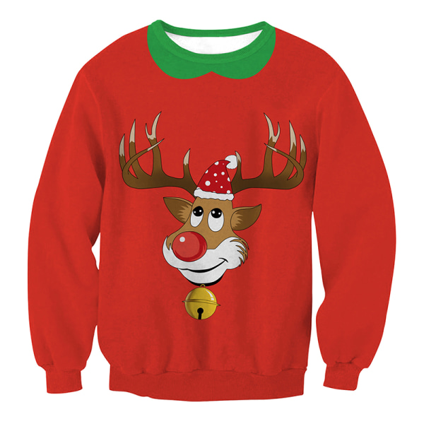 Jul 3D Print Ugly långärmad tröja T-shirt Pullover Xmas Top Deer Printed L