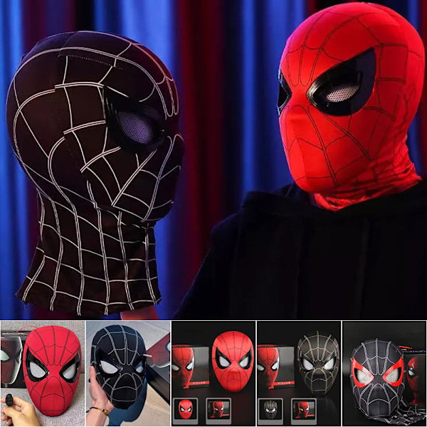 Spiderman Maskhjälm Cosplay med Ringfjärrkontroll Ögonstängning Blinkande Ögon Halloween Mask Miles headband/can blink